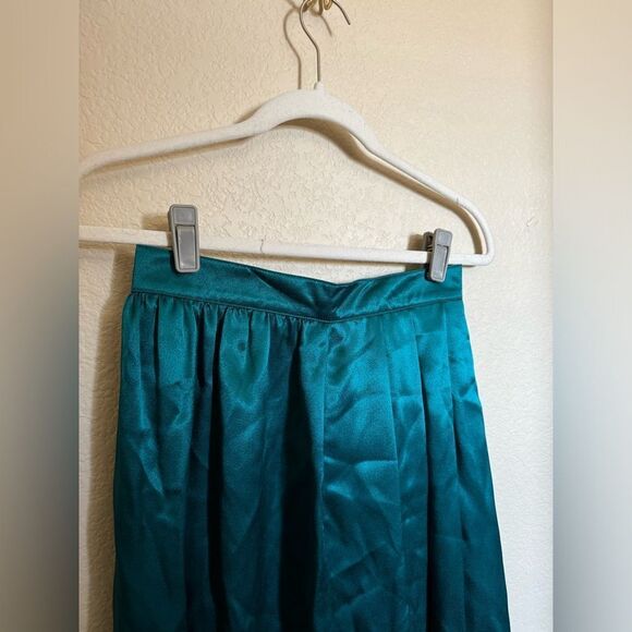 Vintage Satin Pleated Midi Skirt in Teal Blue Green Sz 2 - Picture 3 of 6